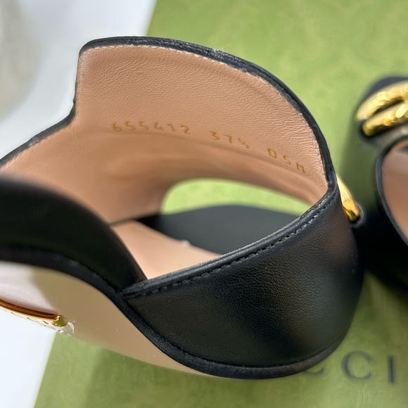 Women's Gucci Horsebit Leather mid heel slide sandal size 37.5 made in Italy - Picture 9 of 9